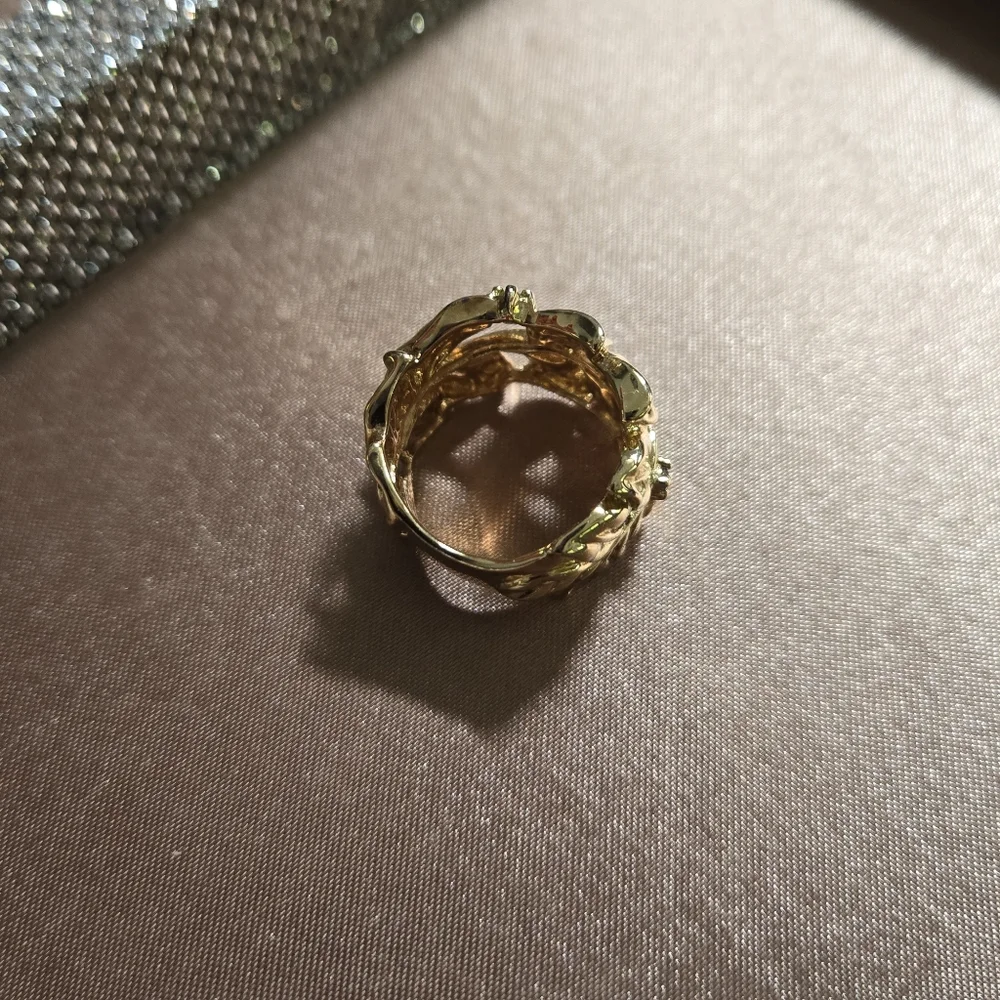 Gold Plated Vine Leaf Gemstone Ring